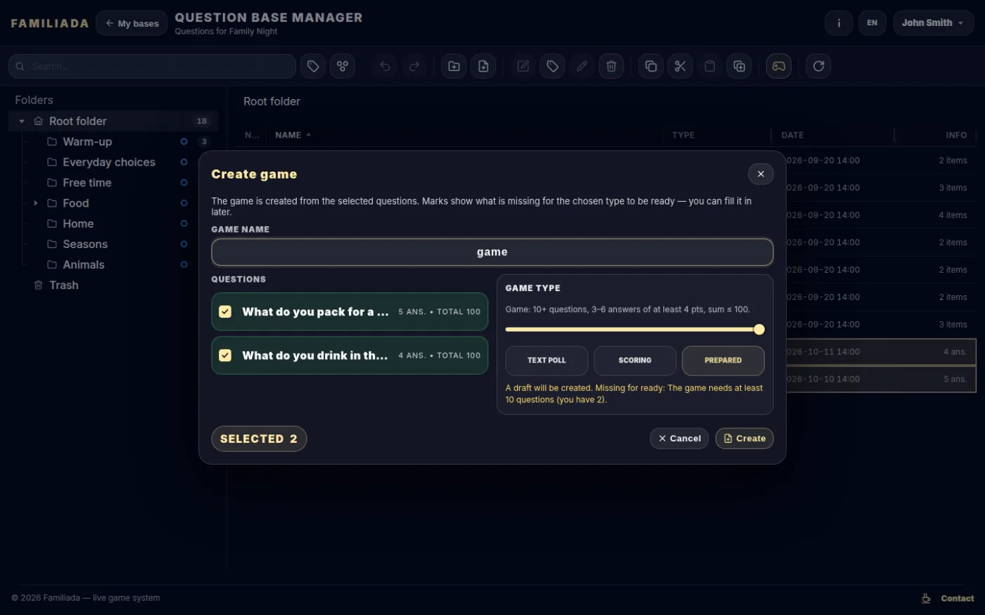 Create game — what is missing to be ready