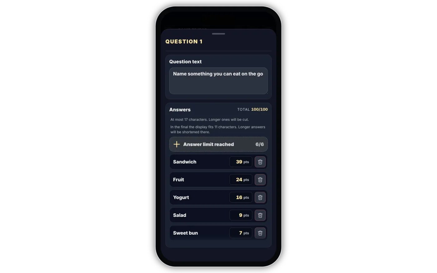 Editor on a phone — the question in a bottom sheet