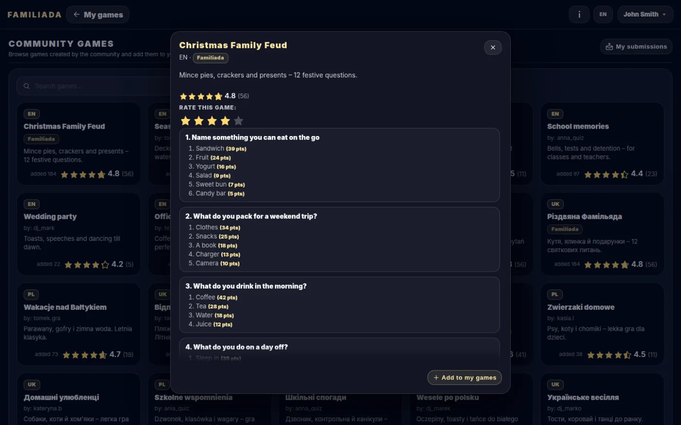 Game details with a rating