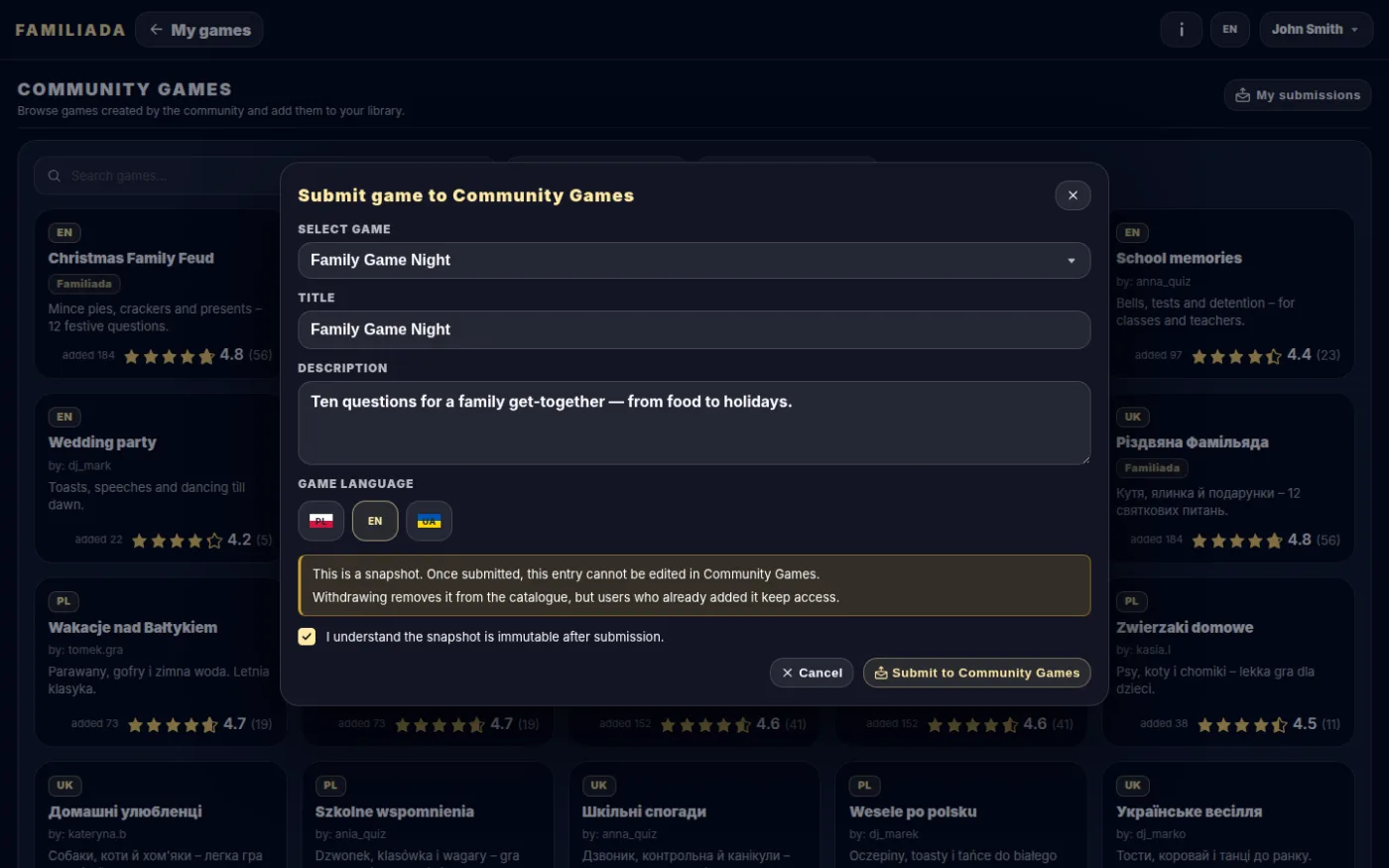 Submitting a game