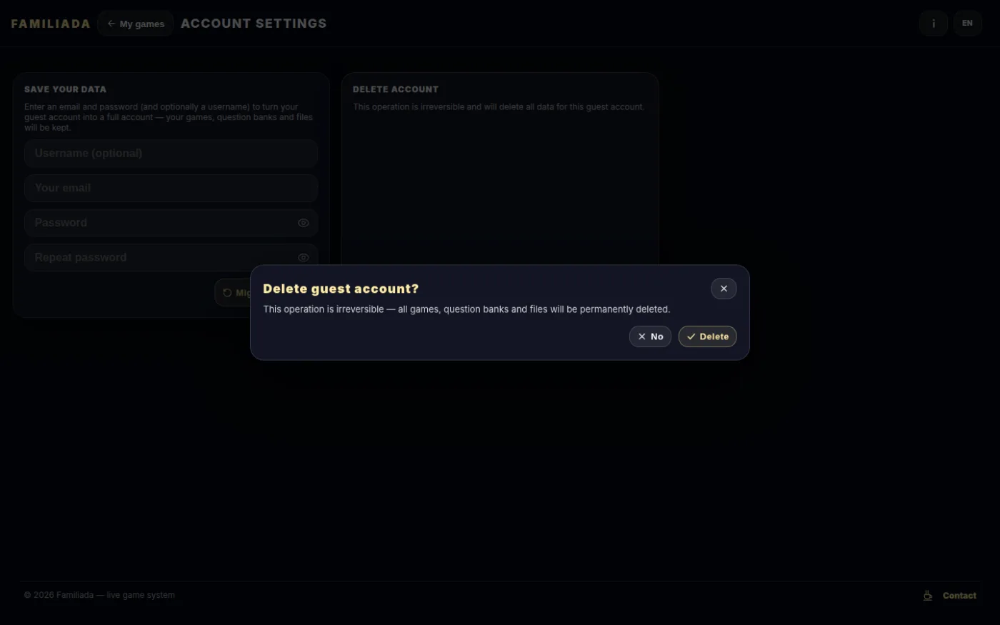 Deleting a guest account