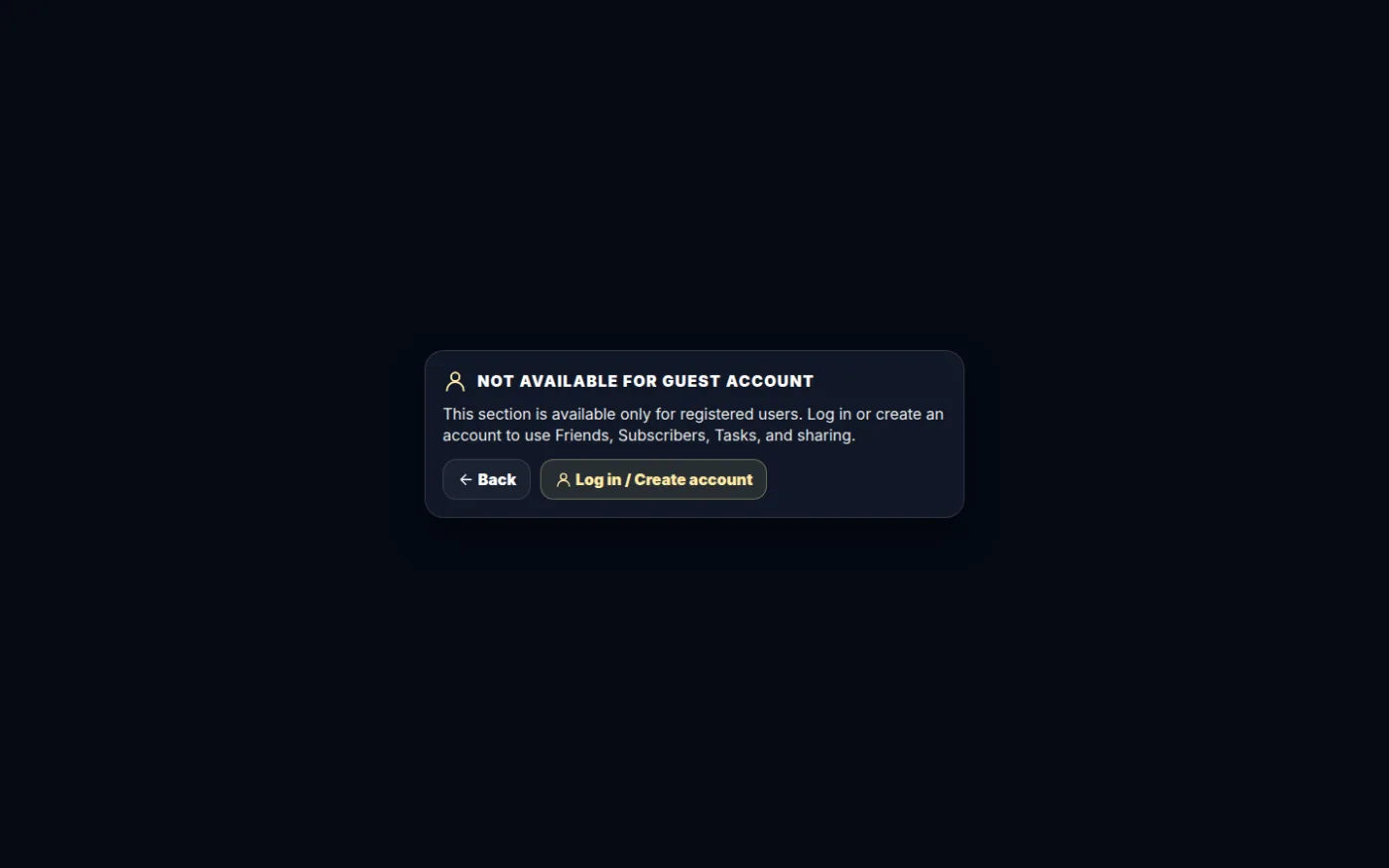 A page for accounts only — guest view
