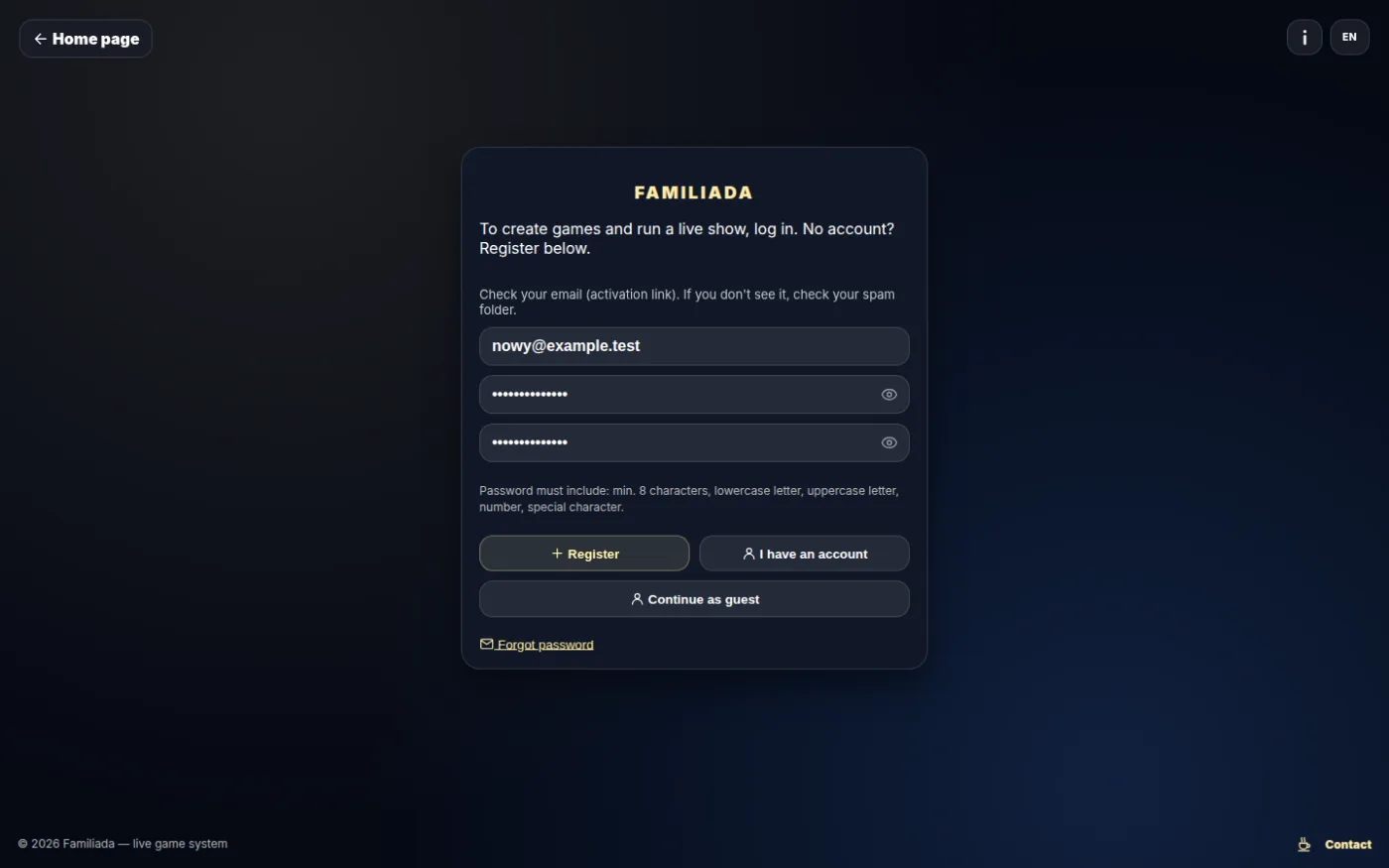 Activation link sent