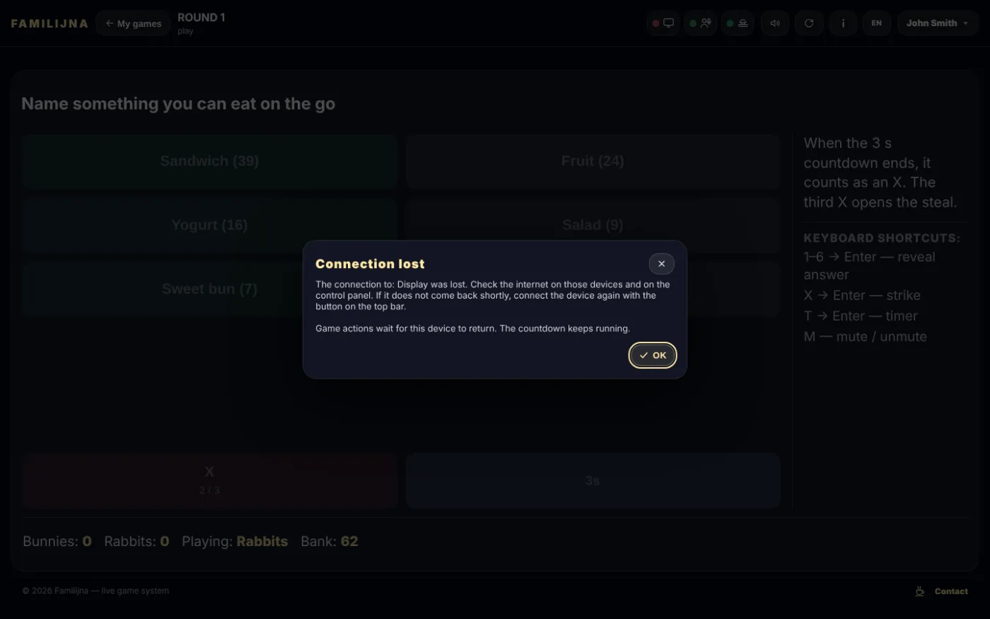 Disconnected Display — the game is paused