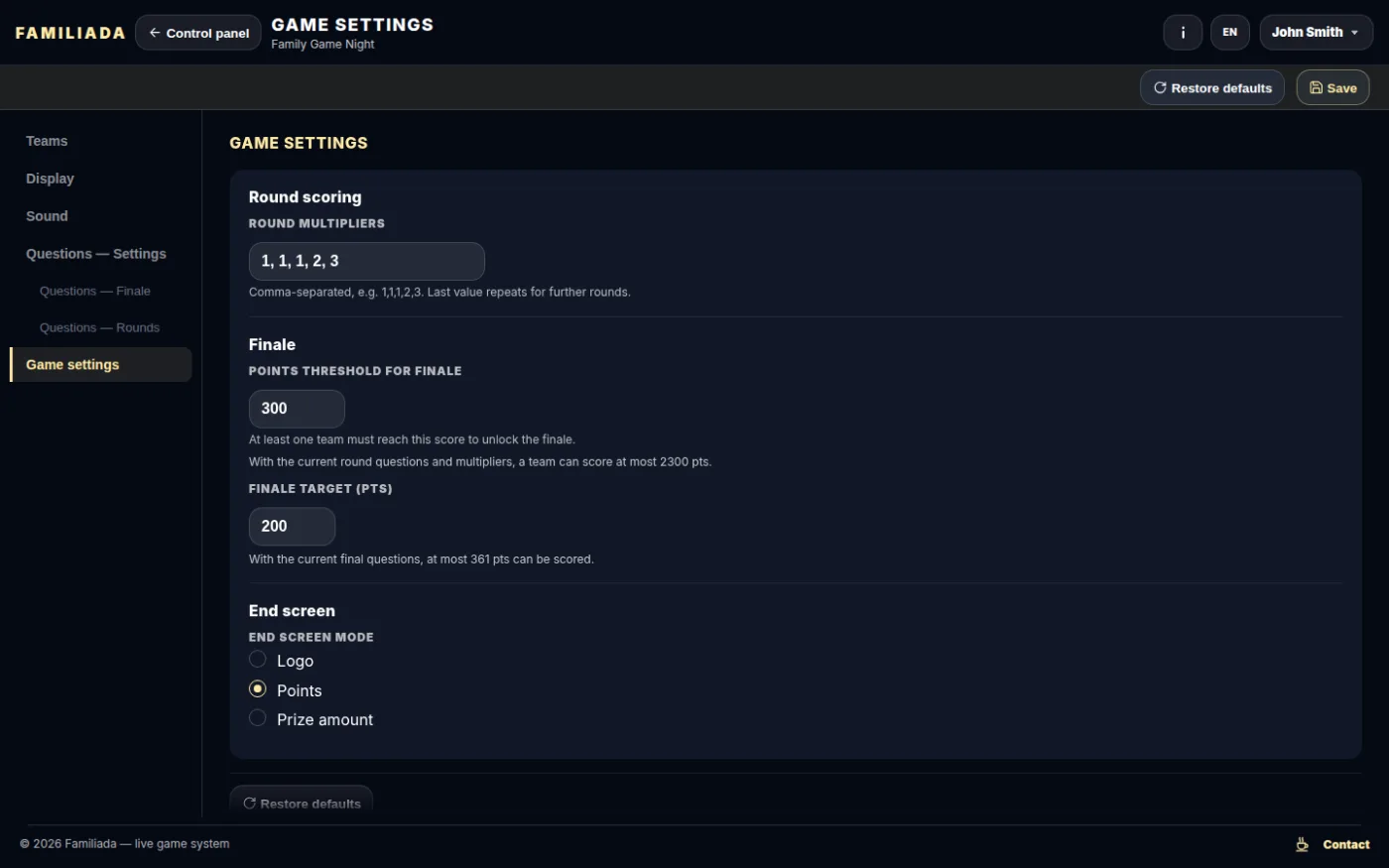 The “Game settings” section