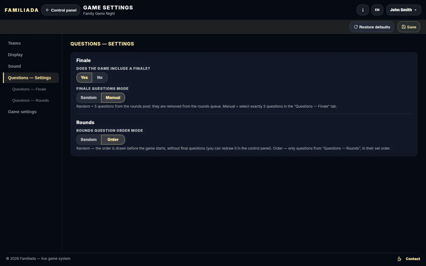 Question settings