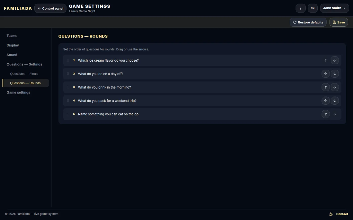 Order of round questions