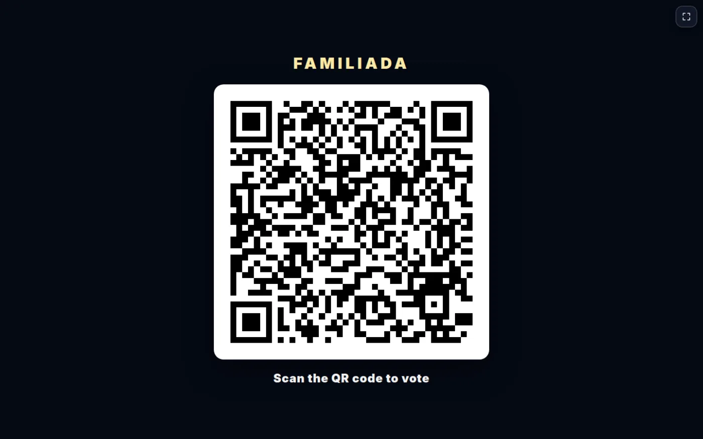 The QR display with the voting code
