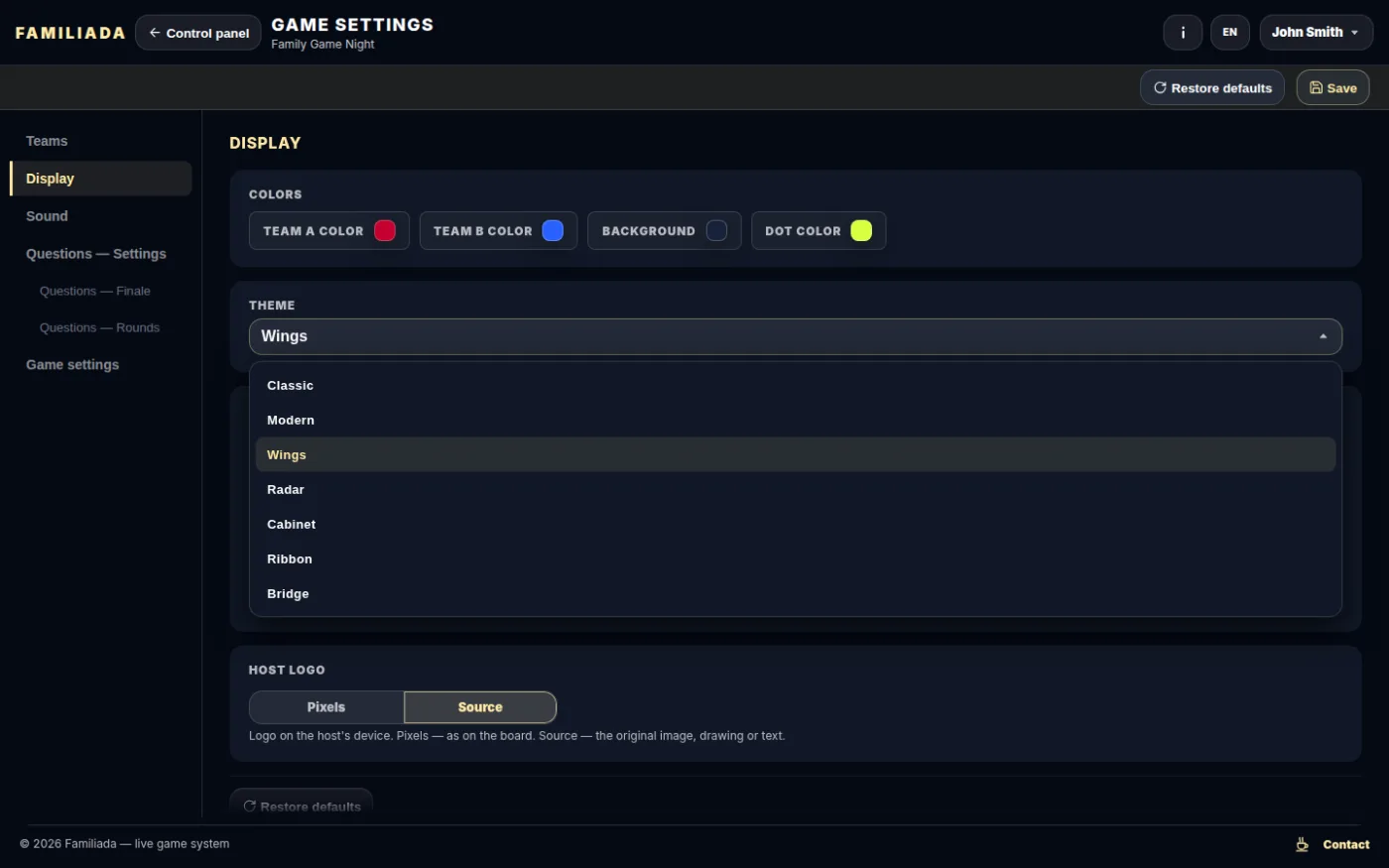 Choosing a display theme