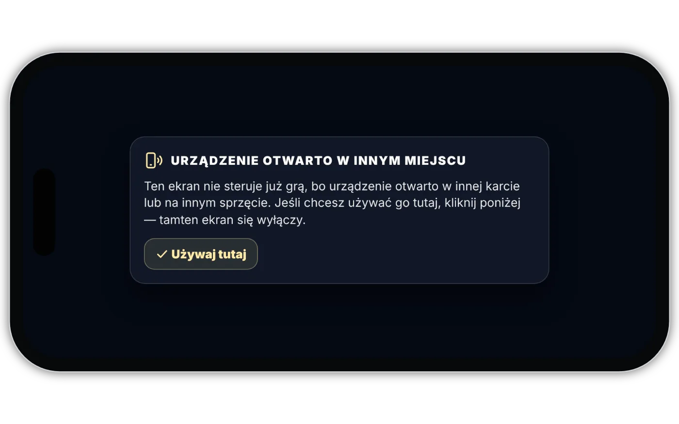 Poprzedni ekran Przycisku — urządzenie otwarto w innym miejscu