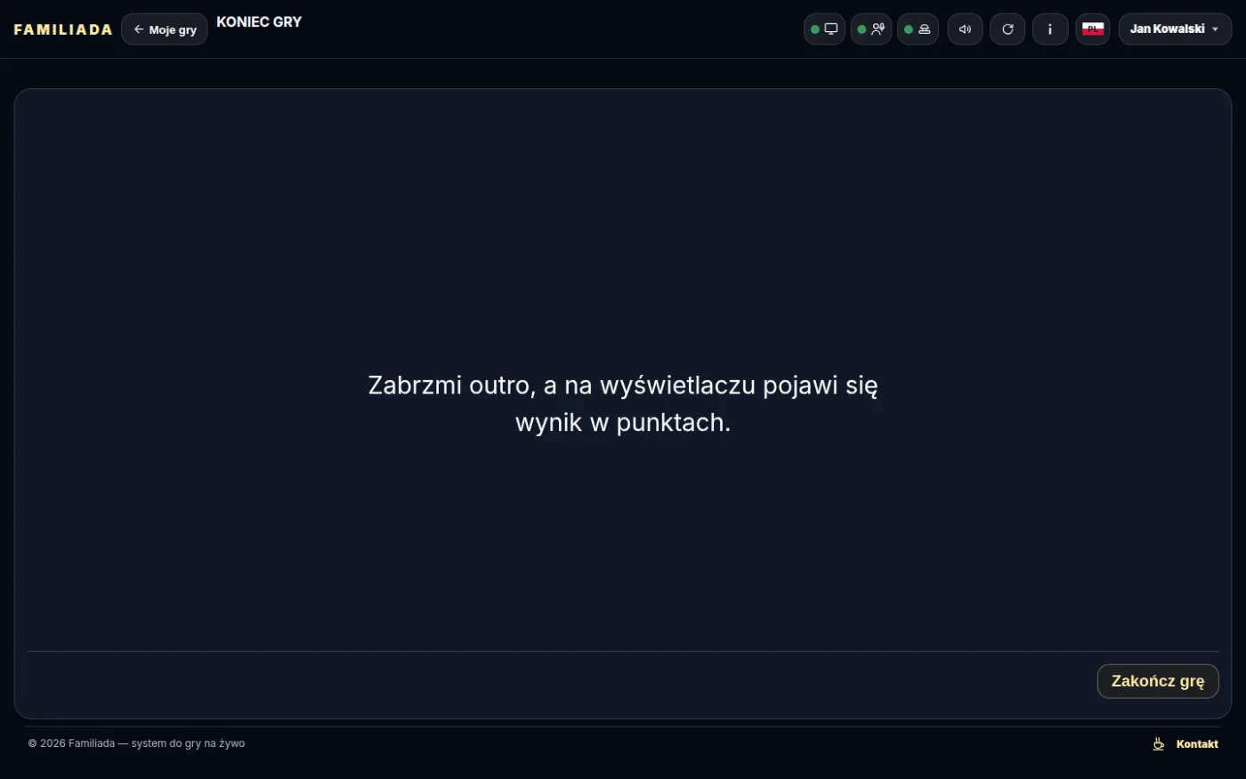 Panel przed Zakończ grę